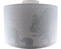 Olucia - SAFARI - Kinder Slaapkamer Plafondlamp - Grijs - Geschikt voor Kinderkamer/Tienerkamer/Babykamer - Vorm: Cilinder