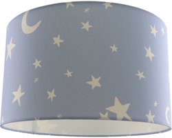 Olucia - STARS - Kinder Slaapkamer Plafondlamp - Blauw / Wit - Geschikt voor Tienerkamer/Kinderkamer/Babykamer - Vorm: Cilinder