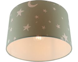 Olucia - STARS - Kinder Slaapkamer Plafondlamp - Groen / Wit - Geschikt voor Tienerkamer/Kinderkamer/Babykamer - Vorm: Cilinder