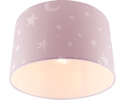 Olucia - STARS - Kinder Slaapkamer Plafondlamp - Roze / Wit - Geschikt voor Kinderkamer/Tienerkamer/Babykamer - Vorm: Cilinder