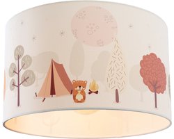 Olucia - Stoffen kinderkamer plafondlamp wit, Bosdiertjes - Geschikt voor Babykamer/Kinderkamer/Tienerkamer - Vorm: Cilinder