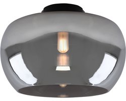 Olucia - VIDRO - Badkamerplafondlamp - Grijs / Zwart - Geschikt voor Badkamer - Vorm: Ovaal