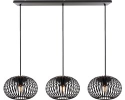 Olucia - Zwarte Lieve hanglamp met 3 ronde, 30cm, kappen - Geschikt voor Horeca/Kantoor/Slaapkamer/Woonkamer - Vorm: Rechthoek