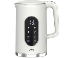 Olvy Waterkoker met Temperatuurregeling - Warmhoudfunctie - Kalkfilter - RVS - Dubbelwandig - Elektrisch - 1,7 Liter - 2200W - Crème Wit