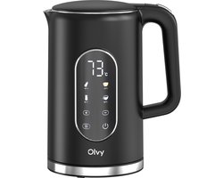 Olvy Waterkoker met Temperatuurregeling - Warmhoudfunctie - Kalkfilter - RVS - Dubbelwandig - Elektrisch - 1.7 Liter - 2200W - Zwart
