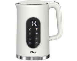 Olvy Waterkoker met Temperatuurregeling - Warmhoudfunctie - RVS - Dubbelwandig - Elektrisch - 1.7 Liter - 2200W - Crème Wit