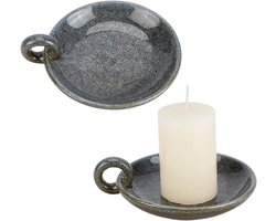 OLYCRAFT 2 stks Vintage Keramische Kaars Houders met Handvat 4.8x5.6 inch Haze Blauw Keramische Kaars Plaat Houder Vintage Stijl Ronde Keramische Kaars Plaat Decoratieve Kandelaar Houder