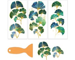 OLYCRAFT 3 stks/set Ginkgo Bladeren Wrijven op Transfers voor Meubels en Ambachten 15x30cm Blauw-Groen Blad Meubelsticker Transfer Stickers Wrijven op Decal met 1 st Schraper voor Scrapbook Venster