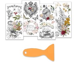 OLYCRAFT 4 stks/set Flora en Fauna Wrijven op Transfers voor Meubels en Ambachten 15x30cm Vlinder Meubelstickers Retro Transfer Stickers Wrijven op Stickers met 1 st Schraper voor Houten Meubels