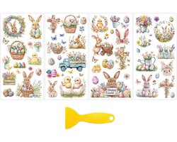OLYCRAFT 4 stks/set paaseieren wrijven op transfers voor meubels en ambachten, 15 x 30 cm, konijnen, kuikens, meubelstickers, Happy Easter transferstickers, wrijven op stickers voor houten meubels,