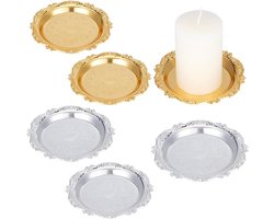 OLYCRAFT 6 Stks Ijzeren Plaat Kaars Houder 15cm Diameter Zilver en Goud Ronde Kaars Tray Decoratieve Kaars Houder Platen Kaars Plaat Houder voor Salontafel Aanrecht Home Decoraties