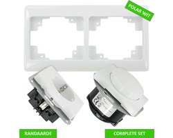 OLYMPIC complete inbouwcombinatie - 230V dimmer + Stopcontact randaarde + Afdekraam - Polarwit