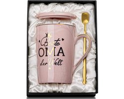 Oma cadeau voor verjaardag, moederdagcadeau, beste oma van de wereld, moederdagcadeau, cadeaus voor oma, je bent oma-cadeau, 400 ml, roze marmeren mok met gouden patroon, elegante cadeauset