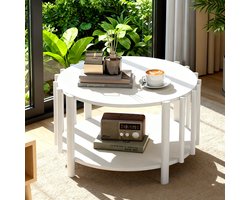 Omabeta Woonserie Ronde Houten Koffietafel met Opbergruimte – Moderne Stijl – Wit – 1 stuks – 74x74x40cm