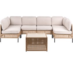 OMEGANA - Loungeset 6-zits u-vorm - Lichtbeige - PE rotan