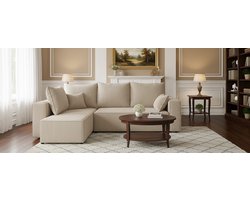 omfortLUX Hoekbank met Slaapfunctie en Opbergruimte – Ganeey – Luxe L-Vormige Slaapbank 3-Zits – Universeel Links/Rechts Monteerbaar – Compacte Slaapbank 246x145 cm – Poso 100 Beige – Moderne Hoekbank met Bedlade – Scandinavisch Design-Ganeey