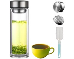 Omgoods - 350ml Dubbele Wand Glazen Theefles met RVS Filter