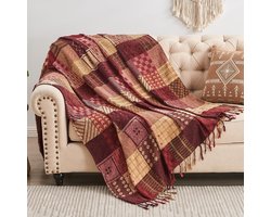Omgoods - Boho Patchwork Throw Blanket voor Sofa en Bed - Chenille met Franje