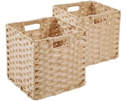 Omgoods - Cube Storage Box - Faux Rattan Opbergmand Set van 2 - Waterdicht en Schimmelvrij (Licht Beige)