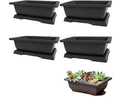 OmGoods - Dailygoody - Bonsai Training Potten - Plastic Plantenpotten - Met Dienblad - Imitatie Paarse Zandkleur - Voor Tuin en Binnenplaats - 4 Stuks