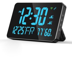 OmGoods - Dailygoody - Digitaal - WiFi Tafelklok - Temperatuur en Vochtigheid - Blauw - LED Bureauklok - Datum en Weekdag - Geschikt voor Thuis - Modern De