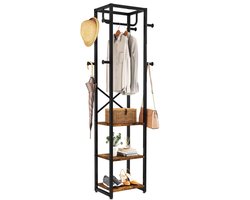 OmGoods - Dailygoody - Kapstok - Vrijstaande kapstok - Met planken en haken - Rustiek bruin - Kledingstandaard voor entree - 180 x 40 x 30 cm