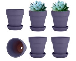OmGoods - Dailygoody - Kleipot - Plantenpotten - Set van 6 - Paarse terracotta potten - Met schotel - Voor binnen en buitenplanten - 10,16 cm