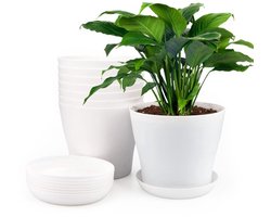 OmGoods - Dailygoody - Kunststof Bloempotten - Set van 8 - Wit - 17 cm