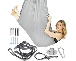 Omgoods - Grijze Yoga Hangmat met Roestvrijstalen Accessoires - Geschikt voor Binnen en Buiten