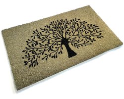 Omgoods - Grote Decoratieve Kokos Deurmat met Natuurdesign (Groene Boom)