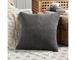Omgoods - Kussenhoes Donkergrijs 65x65 cm - Zacht Ribfluweel Decoratief Kussenhoes