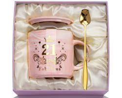 Omgoods - Marmer Effect 21e Verjaardag Mok - 14 oz Goud 21e Cadeau voor Vrouwen