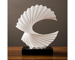 Omgoods - Modern Abstracte Sculptuur met Zwarte Basis - Decoratie voor Woonkamer en Kantoor, Wit, H 28cm