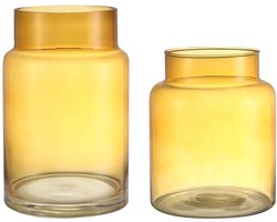 Omgoods - Set van 2 Amber Glas Vazen voor Vintage Decoratie
