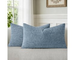 Omgoods - Set van 2 Chenille Kussenhoezen Blauw 30 x 50 cm - Zachte Decoratieve Kussens