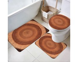 Omgoods - Set van 3 Antislip Badmatten van Wol met U-vormige Mat en Toiletdeksel