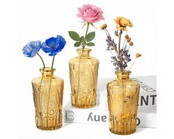 Omgoods - Set van 3 Kleine Amber Glazen Bud Vazen voor Tafeldecoratie