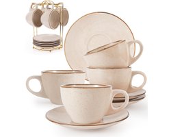 Omgoods - Set van 4 Cappuccino Mokken van 8oz met Schotels
