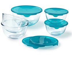 Omgoods - Set van 5 Borosilicaat Glazen Roerschalen met Deksel