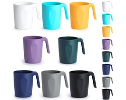 Omgoods - Set van 8 Plastic Koffiemokken 450ml - Herbruikbare Mokken met Handvatten