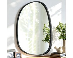 Omgoods - Wand Spiegel met Houten Frame - Unieke Asymmetrische Ovaal voor Decoratie