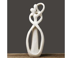 Omhelzend koppel beeldje, decoratieve beelden, woondecoratie, abstract menselijk figuur beeld, kantoordecoraties, polyhars beeld (wit)