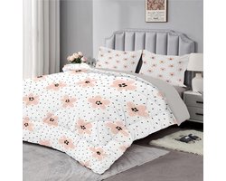 Omkeerbaar Dekbed Zonder Overtrek Keizerformaat 235x290cm met Bloemmotief en 2 Kussenslopen