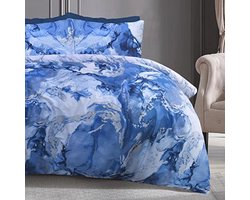 Omkeerbaar Dekbedovertrek Set voor Eenpersoonsbed - Metallic Marmer Sparkle Blauw Zilver - 135x200 cm