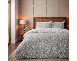 Omkeerbaar Eenpersoons Dekbedovertrek met Kussensloop - Geborsteld Katoen met Bloemmotief Grijs