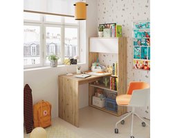 Omkeerbaar Hoekbureau met Boekenkast - Multifunctionele Zit- of Studeertafel