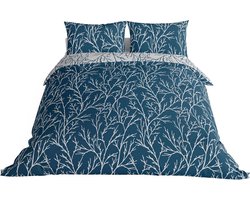 Omkeerbaar satijnen beddengoedset - 220 draaddichtheid - 100% katoen - donkerblauw-grijs - luxe en zijdezacht - ritssluiting - 3-delig - dekbedovertrek 240 x 220 cm - inclusief 2 kussenslopen dekbedovertrek 240 x 220 katoenen