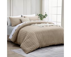 Omkeerbaar Tweepersoons Dekbedovertrek Satijnstrepen Met Kussenslopen - Zachte Hotelkwaliteit Beddengoedset