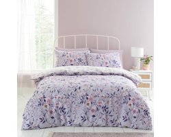 Omkeerbare Eenpersoons Dekbedovertrek Set met Kussenslopen in Lila Bloemenprint