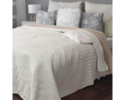 Omkeerbare Gewatteerde Bedsprei en Sofaplaid XXL Deken 240x260 cm Ecru Beige Patroon - Zachte Deken voor Bed en Bank - Wasbaar in Wasmachine